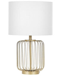 Beliani Gold Cage Table Lamp With White Cotton Shade For Bedroom And Living Room - Compact Modern Desk And Bedside Lamp - thumbnail 2