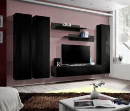 Arte Fly C1 Black Gloss Entertainment Unit 310Cm - Dramatic Modular Media Wall For Tvs Up To 65 Inch