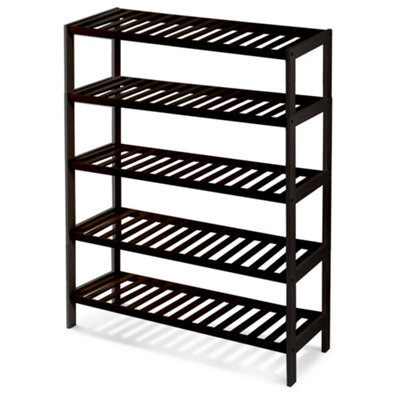 Keplin 5 Tier Natural Bamboo Shoe Rack Easy Assembly & Strong Design Shelf Organiser Ideal For Bedroom, Bathroom, (Black) - image 1