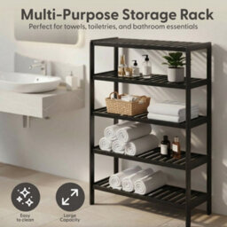 Keplin 5 Tier Natural Bamboo Shoe Rack Easy Assembly & Strong Design Shelf Organiser Ideal For Bedroom, Bathroom, (Black) - thumbnail 5