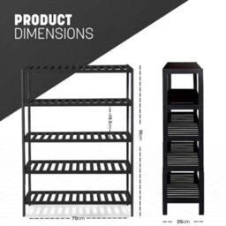 Keplin 5 Tier Natural Bamboo Shoe Rack Easy Assembly & Strong Design Shelf Organiser Ideal For Bedroom, Bathroom, (Black) - thumbnail 2