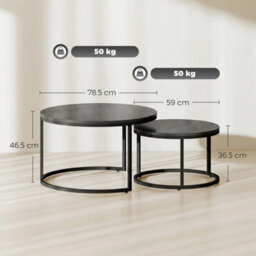 Black Wood Grain Steel Frame 2Pcs Stacking Coffee Table Set - thumbnail 2