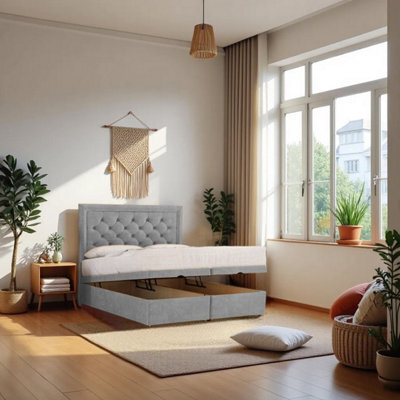 "Knight Sleep Athens Ottoman Bed Silver Plush 4Ft6  With Mattress & 24""headboard - Double" - image 1