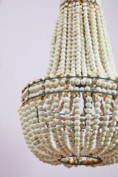 Orsina White Grey Boho Chandelier, Wooden Beaded Hanging Ceiling Light, Basket Drop Handmade Pendant, Light Fixture - thumbnail 3