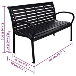 Vidaxl Garden Bench Black 116 Cm Steel And Wpc - thumbnail 5