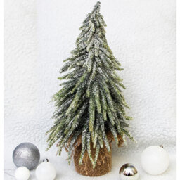 Decorative Snow Topped Mini Christmas Tree In Hessian Bag - Festive Xmas Ornament Decoration - H35 X 19Cm Diameter - thumbnail 2