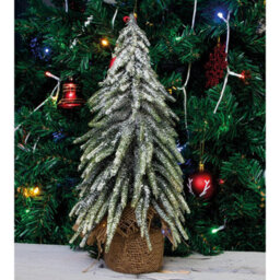 Decorative Snow Topped Mini Christmas Tree In Hessian Bag - Festive Xmas Ornament Decoration - H35 X 19Cm Diameter - thumbnail 3