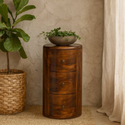 Wyld Haus Sorrento Chestnut Mango Wood Drum Chest Of 3 Drawers - thumbnail 1