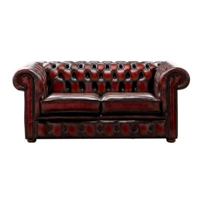Chesterfield 2 Seater Antique Oxblood Leather Sofa Settee Bespoke In Classic Style - image 1