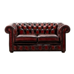 Chesterfield 2 Seater Antique Oxblood Leather Sofa Settee Bespoke In Classic Style - thumbnail 1