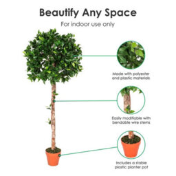 Homescapes Artificial Green Handcrafted Ficus Topiary Tree With Pot, 125 Cm (4 Ft) - thumbnail 2