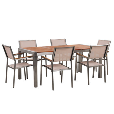 Beliani Garden Dining Set 6 Seater Grosseto Eucalyptus Wood Brown/ Beige - image 1