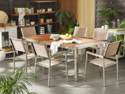 Beliani Garden Dining Set 6 Seater Grosseto Eucalyptus Wood Brown/ Beige - thumbnail 2
