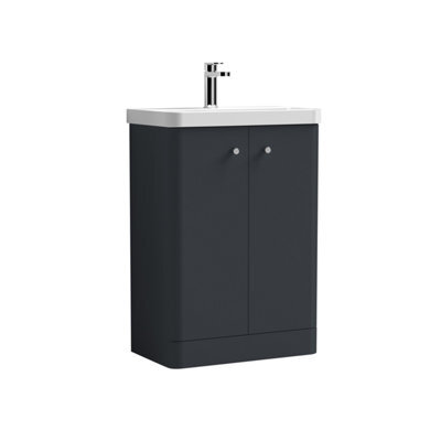Balterley Flashbrook Modern Bathroom Floor Standing 2 Door Vanity Unit Basin, Dark Grey, 605mm - image 1