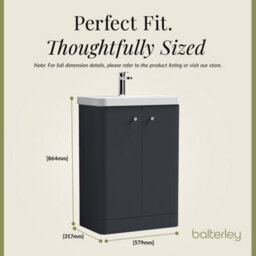 Balterley Flashbrook Modern Bathroom Floor Standing 2 Door Vanity Unit Basin, Dark Grey, 605mm - thumbnail 5