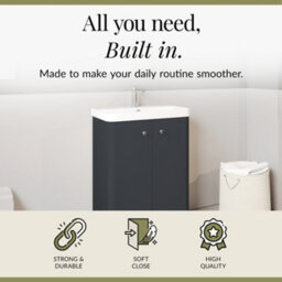 Balterley Flashbrook Modern Bathroom Floor Standing 2 Door Vanity Unit Basin, Dark Grey, 605mm - thumbnail 2