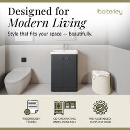Balterley Flashbrook Modern Bathroom Floor Standing 2 Door Vanity Unit Basin, Dark Grey, 605mm - thumbnail 3