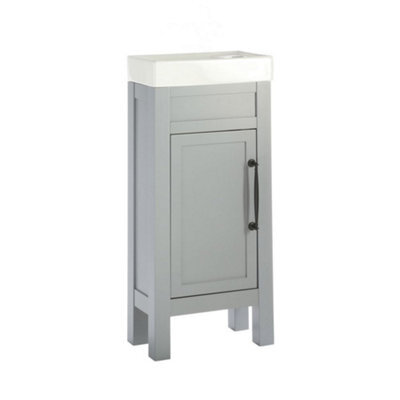 Homestylestore Light Grey 400mm Bathroom Cloakroom Vanity Unit With Basin And Classic Black T Bar Handle - image 1