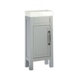 Homestylestore Light Grey 400mm Bathroom Cloakroom Vanity Unit With Basin And Classic Black T Bar Handle - thumbnail 1