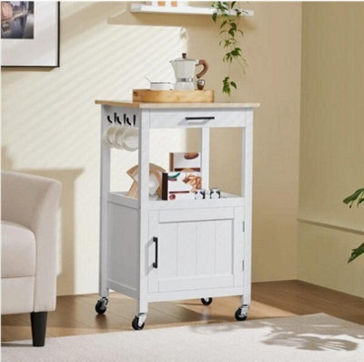 Rolling Kitchen Island Storage Trolley Cart On Wheels W Cabinet & Drawer White - image 1