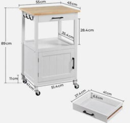 Rolling Kitchen Island Storage Trolley Cart On Wheels W Cabinet & Drawer White - thumbnail 3