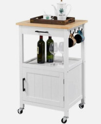 Rolling Kitchen Island Storage Trolley Cart On Wheels W Cabinet & Drawer White - thumbnail 2