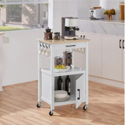 Rolling Kitchen Island Storage Trolley Cart On Wheels W Cabinet & Drawer White - thumbnail 4