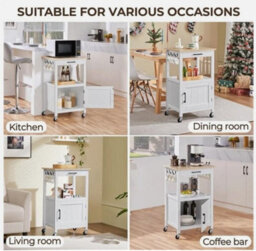 Rolling Kitchen Island Storage Trolley Cart On Wheels W Cabinet & Drawer White - thumbnail 6