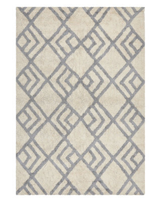 Beliani Beige Cotton Hand-Tufted Rug 140 X 200 Cm - Low Pile Geometric Design - image 1