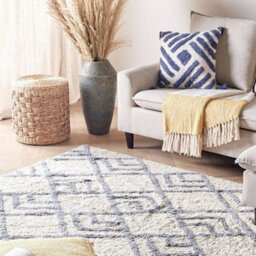 Beliani Beige Cotton Hand-Tufted Rug 140 X 200 Cm - Low Pile Geometric Design - thumbnail 2
