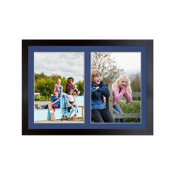 AK Frames 20X14 Matte Black Modern Multi Photo Frame With Blue Mount - Holds 2 Apertures (2X) A4 Photos - thumbnail 1