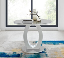 Furniturebox Giovani Round 2 4 Seat 100Cm White High Gloss Dining Table With Grey Glass Top And Unique Modern Halo Structural Plinth Base - thumbnail 2