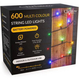 Christow Christmas Indoor/outdoor Battery Led String Lights Green Cable Multi Colour - 600 - thumbnail 1
