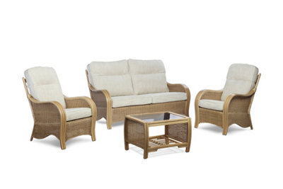 Desser Turin Light Oak 3 Seater Sofa & 2 Armchairs Indoor Real Cane Rattan Conservatory Suite With Uk Sewn Cushions In Jasper - image 1