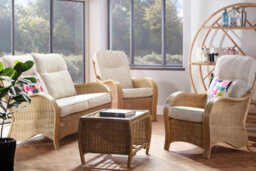 Desser Turin Light Oak 3 Seater Sofa & 2 Armchairs Indoor Real Cane Rattan Conservatory Suite With Uk Sewn Cushions In Jasper - thumbnail 2