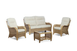 Desser Turin Light Oak 3 Seater Sofa & 2 Armchairs Indoor Real Cane Rattan Conservatory Suite With Uk Sewn Cushions In Jasper