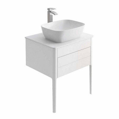 Plum&clay Sutton White Floor Standing Bathroom Vanity Unit With Pre-Drilled Tap Hole Worktop (W)630mm (H)700mm - image 1