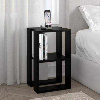 Decortie Lonie Modern Slim Bedside Table Nightstand 34Cm Bedroom Black H 55Cm - image 1