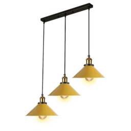 Ledsone 3 Light Yellow Industrial E27 Pendant Lamp Adjustable Metal Ceiling Light For Kitchen Island Dining Room