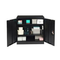 MMT Funiture Designs mmt Small Steel Cabinet 2 Door Lockable Metal Filing Cupboard Black - thumbnail 2