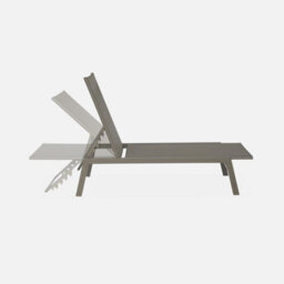 Sweeek. Pair Of Textilene And Metal Multi-Position Loungers Flora Brown 155X59X106 Cm - thumbnail 5