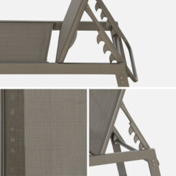 Sweeek. Pair Of Textilene And Metal Multi-Position Loungers Flora Brown 155X59X106 Cm - thumbnail 6