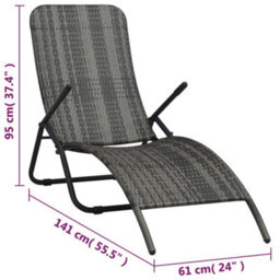Walplus Folding Sun Lounger Poly Rattan Grey - thumbnail 7