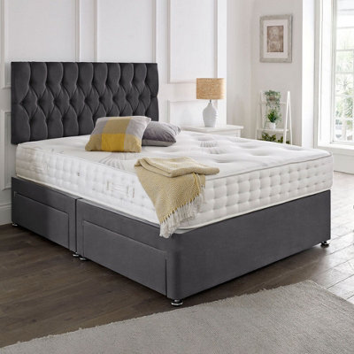 Dining Tables Beirut Matching Headboard Divan Set, 2 Drawer On Same Side With Sprung 1500 Comfort Mattress - Plush Steel - King - image 1