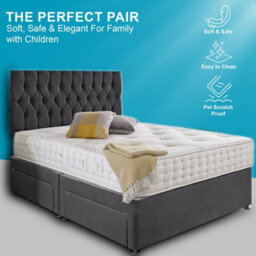 Dining Tables Beirut Matching Headboard Divan Set, 2 Drawer On Same Side With Sprung 1500 Comfort Mattress - Plush Steel - King - thumbnail 2