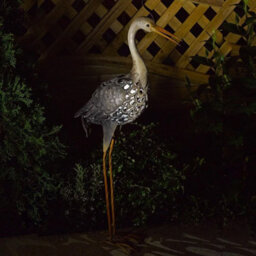 Marco Paul Solar Powered Light Up Heron With Led Lights Copper Effect Metal Garden Animal Sculptures - thumbnail 1