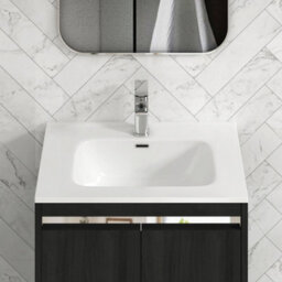 Royal Bathrooms Orion 600mm Floor Standing Bathroom Vanity Unit 2 Door Hale Black With Ceramic Basin & Chrome Accent Trim - thumbnail 7