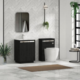 Royal Bathrooms Orion 600mm Floor Standing Bathroom Vanity Unit 2 Door Hale Black With Ceramic Basin & Chrome Accent Trim - thumbnail 4