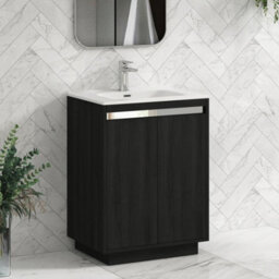 Royal Bathrooms Orion 600mm Floor Standing Bathroom Vanity Unit 2 Door Hale Black With Ceramic Basin & Chrome Accent Trim - thumbnail 6