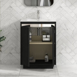 Royal Bathrooms Orion 600mm Floor Standing Bathroom Vanity Unit 2 Door Hale Black With Ceramic Basin & Chrome Accent Trim - thumbnail 5
